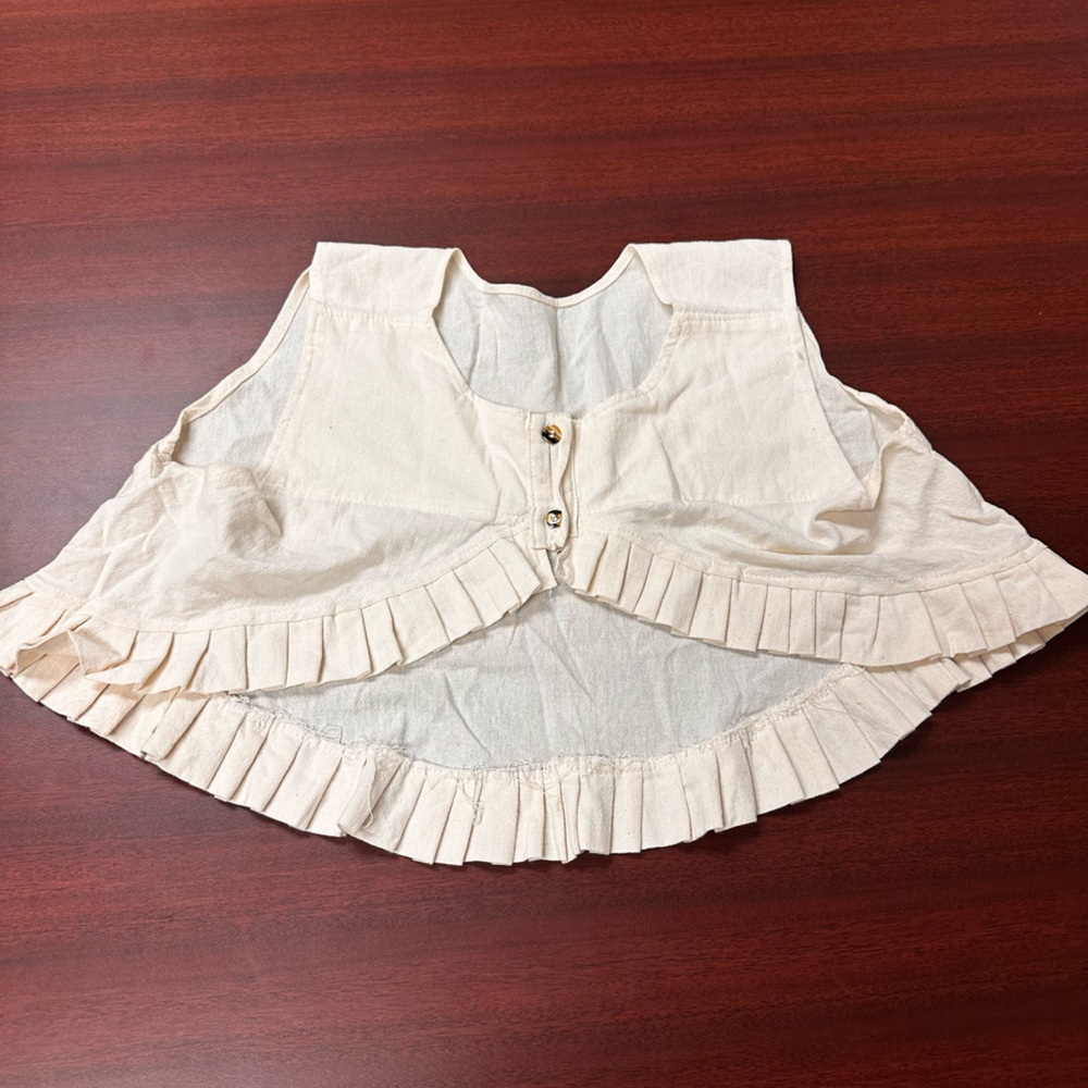 Cream Ruffled Crop Top 2 Button Casual Sleeveless Summer
